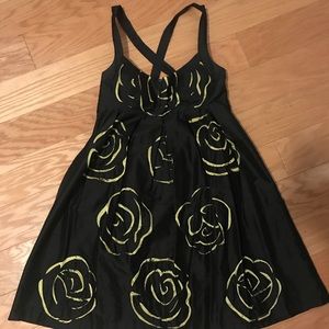 Black Cocktail dress with neon green detail, Size 4